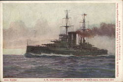 Naval Ship with Guns in Water Postcard