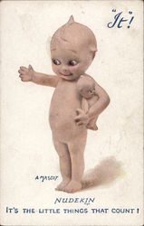 Baby Kewpie Caricature Holding Tiny Baby Doll Babies A. Mascot Postcard Postcard Postcard