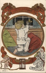 Child Holding Candle in Night Window Postcard