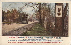 CASE Steam Roller Building Country Roads Postcard