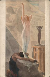 Male Sculptor Hugging Feet of Nude Female Sculpture Risque & Nude Postcard Postcard