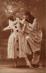 Jester Clown Couple Posing in the Moonlight Postcard