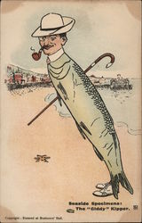 Comic Illustration Fish Man - Seaside Specimens: the "Giddy" Kipper Comic, Funny Postcard Postcard