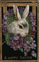 Rabbit in Ring of Flowers - A Happy Easter Postcard