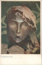 Golden Hued Likeness of Female Face Women Postcard Postcard