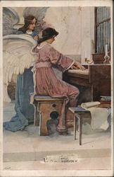 Angels Playing Organ Postcard