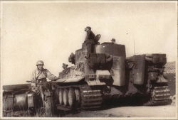 Nazi Soldiers, Tank Next to Man on Motorcycle Original Photograph