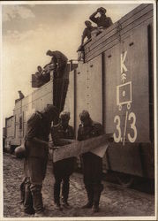 Nazi Soldiers Stratagizing Near Parked Train Original Photograph