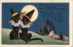 Cats Dressed as Witches by Full Moon Halloween Postcard Postcard Postcard