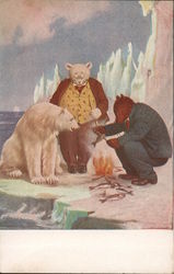 Roosevelt Bears Eating Fish over a Fire Postcard Postcard Postcard