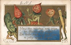 Halloween - vegetables with faces, arms and legs - Embossed Postcard