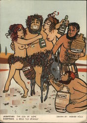 Comic Illustration of Dionysos - God of Wine with Nude Women, Donkey Postcard