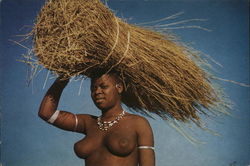 Zulu Maiden, Topless, Carrying Straw on Head South Africa Postcard Postcard Postcard