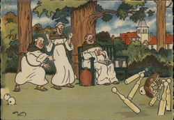 Monks Bowling on Lawn with Dog as Ball Postcard Postcard Postcard