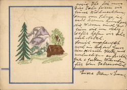 Cottage, Mountain and Trees Switzerland Embroidered Silk Postcard Postcard Postcard