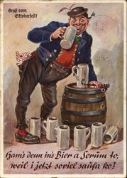 German Man Drinking Over Keg Germany Postcard Postcard Postcard