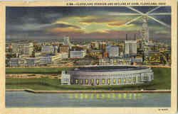 Cleveland Stadium And Skyline At Dusk Postcard