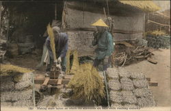 Making straw layers upon which the silkworms are kept while reaching maturity Japan Postcard Postcard