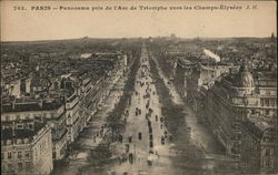 View from l'Arc de Triomphe to Champs Elysees Paris, France Postcard Postcard