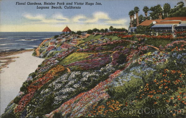 Floral Gardens, Heisler Park and Victor Hugo Inn Laguna Beach, CA Postcard