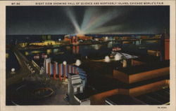 Night View Showing Hall of Science and Northerly Island, Chicago World's Fair 1933 Chicago World Fair Postcard Postcard Postcard