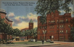 View Showing Armory, Women's Club Building and North High School Postcard