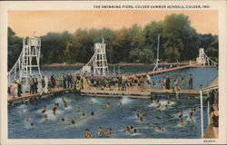 The Swimming Piers, Culver Summer Schools Indiana Postcard Postcard Postcard