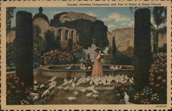 Garden Showing Campanario and Part of Ruins of Stone Church Postcard