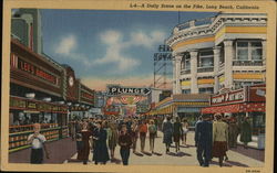 A Daily Scene on the Pike Long Beach, CA Postcard Postcard Postcard