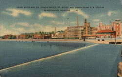 Grand River Falls From Bridge St. Bridge and Grand Trunk R.R. Station Grand Rapids, MI Postcard Postcard Postcard