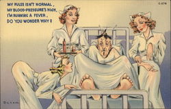 Man in Hospital Bed Surrounded by Hot Nurses Postcard