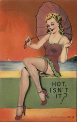 Woman in Short Dress, Stockings, Posing with Umbrella - Hot Isn't It? Postcard