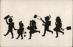 Silhouettes of Five Children Walking in a Line Postcard Postcard