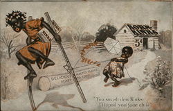 Corn-Kinks  Two Black Children - One with Cereal Running Away on Stilts Advertising Postcard Postcard