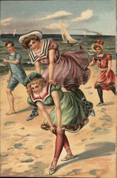 Girls playing on the beach Swimsuits & Pinup Postcard Postcard