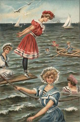 Women playing in the sea Swimsuits & Pinup Postcard Postcard