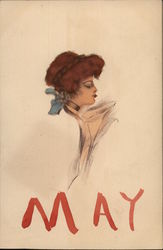 Red Headed Woman With a Blue Bow Postcard