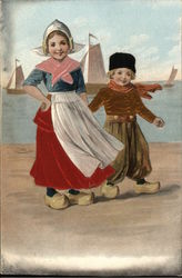 Children in wooden shoes Postcard