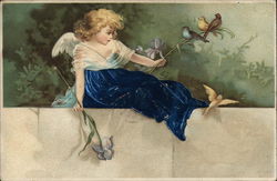 Cherub with birds and flowers Postcard