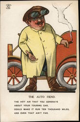 Man with Cigar Standing Near Car - The Auto Fiend Postcard