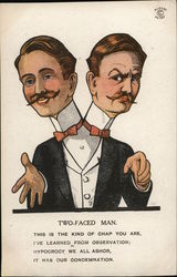 Man with Two Heads, Two Necks, Two Bow Ties Caricatures Postcard Postcard