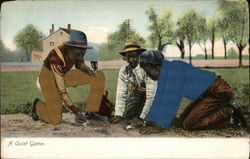 Three Men Playing a Game of Craps on Dirt Ground Postcard