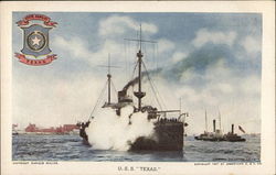 Battle Ship in Water Near Harbor - U. S. S. "Texas" Postcard