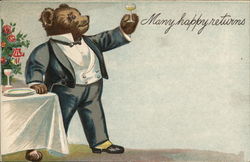 Bear Dressed in Man's Suit Holding Champagne Glass Bears Postcard Postcard