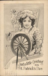 Young Woman at Spinning Wheel Near Harp Postcard