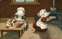 Friday - Two Girls Preparing Batter and Baking Food in Oven Sunbonnet Babies Postcard Postcard