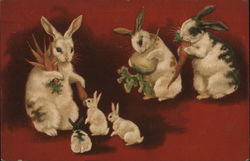 Rabbits and Bunnies Eating Carrots and Turnip Postcard