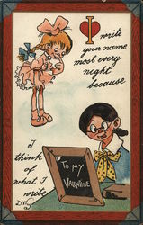 Girl in Dress, Girl Seated at Desk Postcard