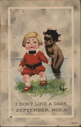 "I don't like a dark September morn" - White and black children Black Americana Postcard Postcard