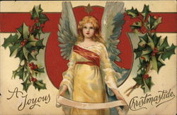 Angel and Holly, A Joyous Christmastide Postcard